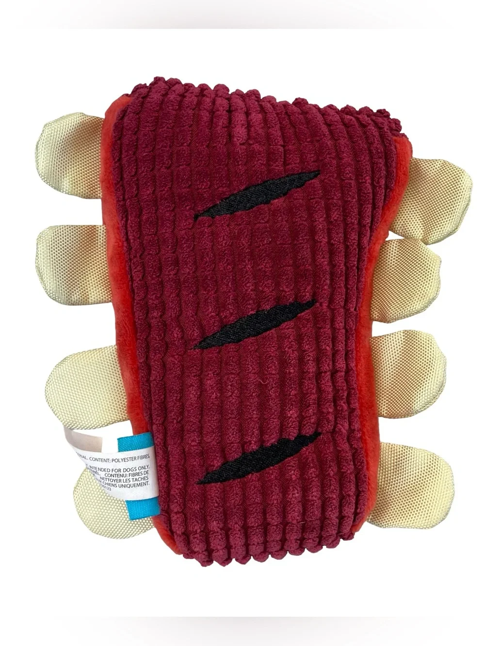 Bark Box Spare Ribs Dog Toy Plush Pibble Dribbles Double Bib Ribbles M/L Steak S
